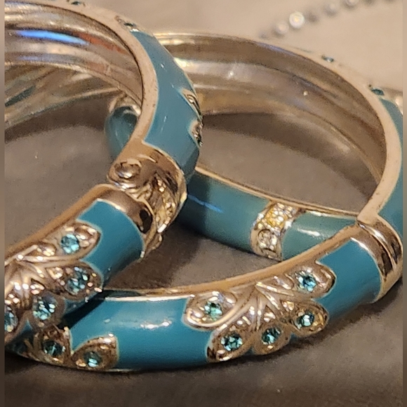 Enamel and rhinestone bangle set of 2- turquoise - Picture 3 of 3